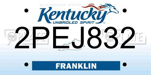 2PEJ832 Kentucky License Plate