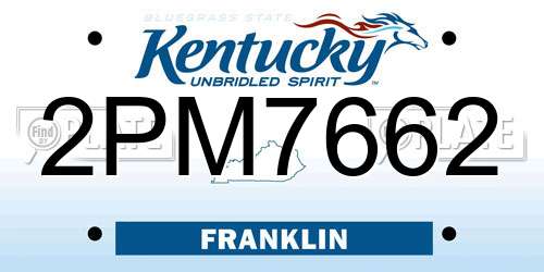 2PM7662 Kentucky License Plate