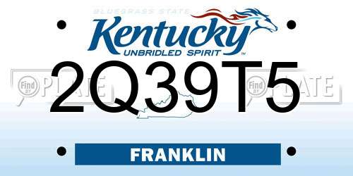 2Q39T5 Kentucky License Plate