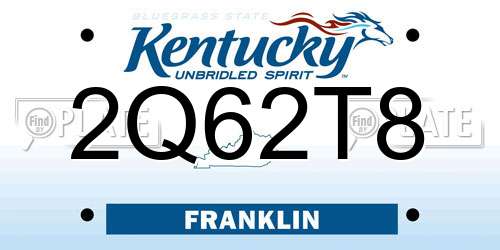 2Q62T8 Kentucky License Plate
