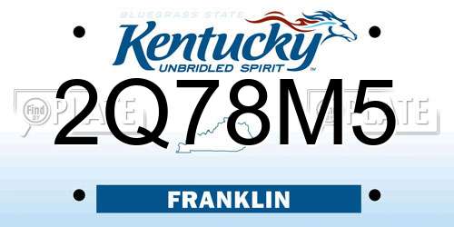 2Q78M5 Kentucky License Plate