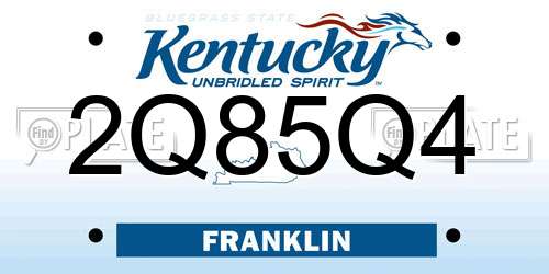2Q85Q4 Kentucky License Plate