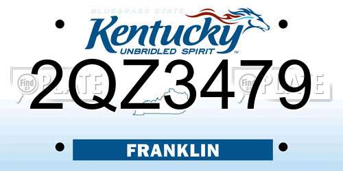 2QZ3479 Kentucky License Plate