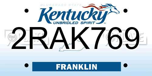 2RAK769 Kentucky License Plate