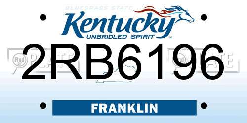 2RB6196 Kentucky License Plate