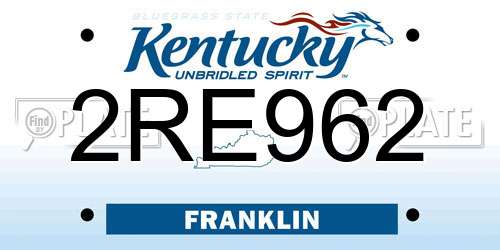 2RE962 Kentucky License Plate