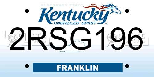 2RSG196 Kentucky License Plate
