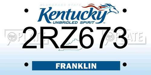 2RZ673 Kentucky License Plate