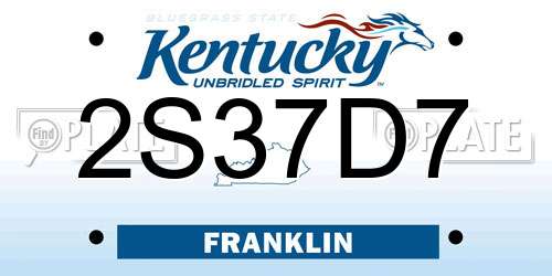 2S37D7 Kentucky License Plate