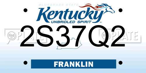 2S37Q2 Kentucky License Plate