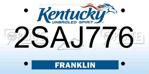 2SAJ776 Kentucky License Plate