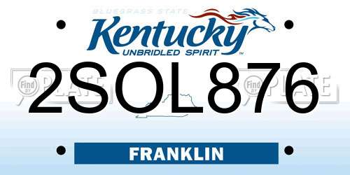 2SOL876 Kentucky License Plate