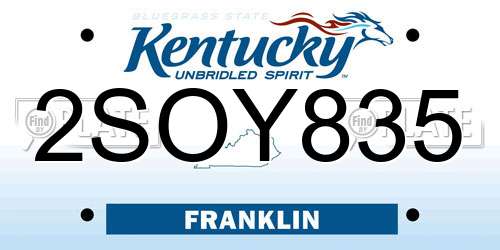2SOY835 Kentucky License Plate