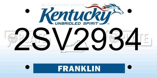 2SV2934 Kentucky License Plate