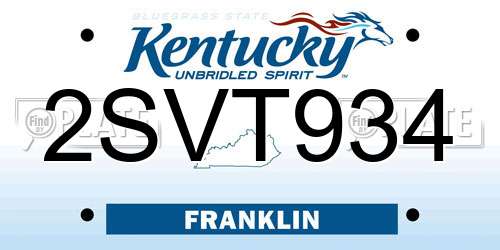 2SVT934 Kentucky License Plate