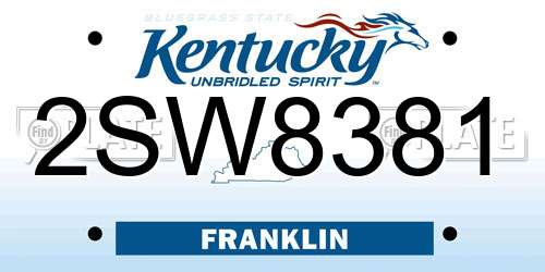 2SW8381 Kentucky License Plate