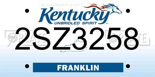 2SZ3258 Kentucky License Plate