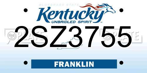 2SZ3755 Kentucky License Plate