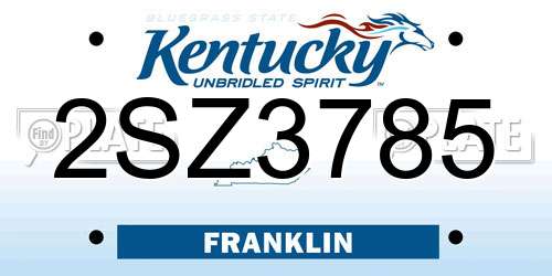 2SZ3785 Kentucky License Plate