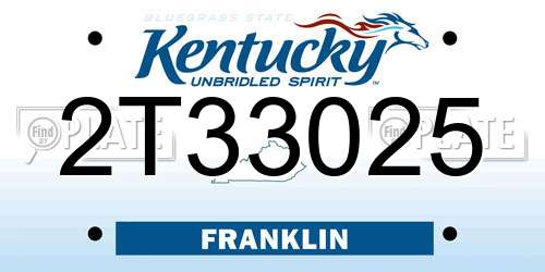 2T33025 Kentucky License Plate