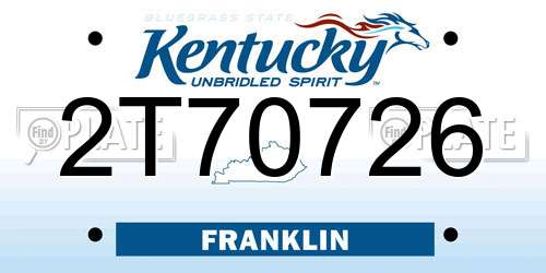 2T70726 Kentucky License Plate