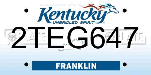 2TEG647 Kentucky License Plate
