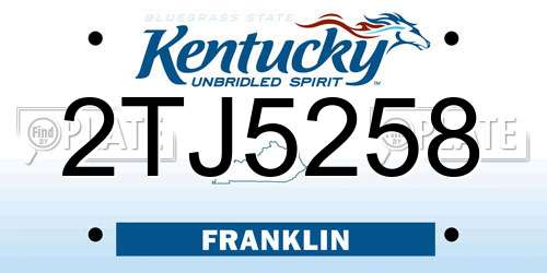 2TJ5258 Kentucky License Plate