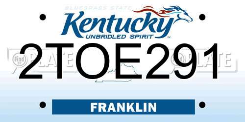 2TOE291 Kentucky License Plate