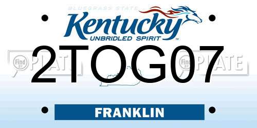 2TOG07 Kentucky License Plate