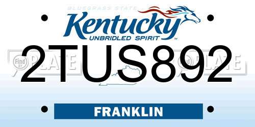 2TUS892 Kentucky License Plate