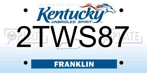 2TWS87 Kentucky License Plate