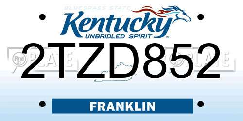 2TZD852 Kentucky License Plate