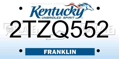 2TZQ552 Kentucky License Plate