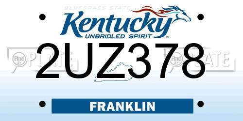 2UZ378 Kentucky License Plate