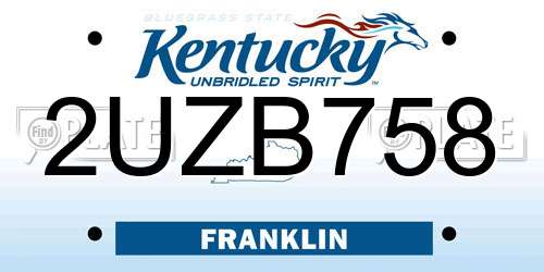 2UZB758 Kentucky License Plate