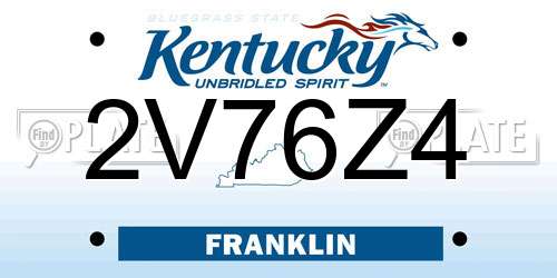 2V76Z4 Kentucky License Plate