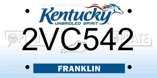 2VC542 Kentucky License Plate