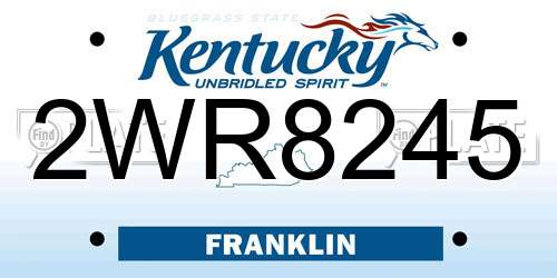 2WR8245 Kentucky License Plate