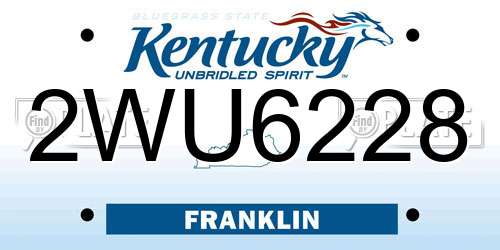 2WU6228 Kentucky License Plate
