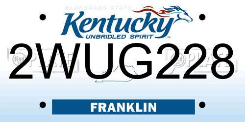 2WUG228 Kentucky License Plate