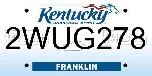 2WUG278 Kentucky License Plate