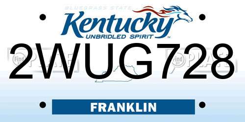 2WUG728 Kentucky License Plate