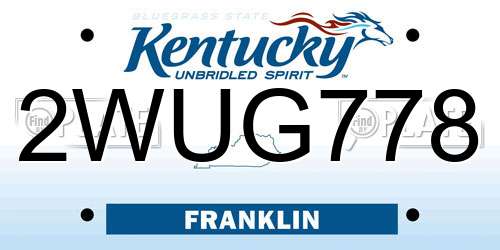 2WUG778 Kentucky License Plate