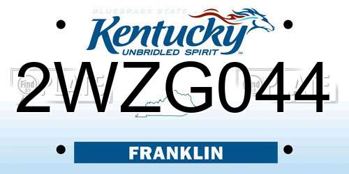 2WZG044 Kentucky License Plate