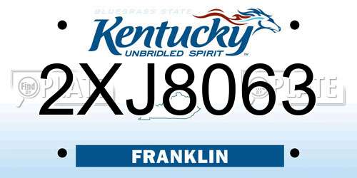 2XJ8063 Kentucky License Plate