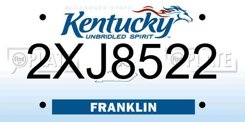 2XJ8522 Kentucky License Plate