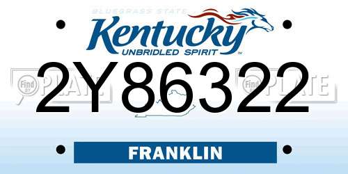 2Y86322 Kentucky License Plate