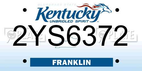 2YS6372 Kentucky License Plate