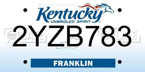 2YZB783 Kentucky License Plate