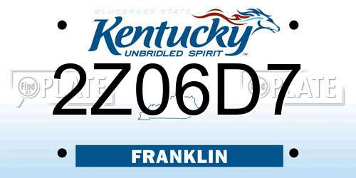 2Z06D7 Kentucky License Plate